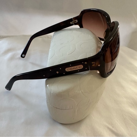 COACH S425 Samantha Black Rectangle Sunglasses Bling Polka Dot Accents & Case - Picture 3 of 8